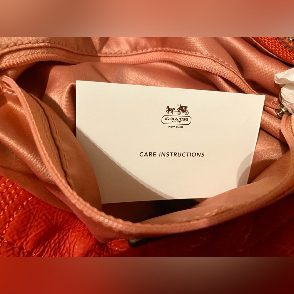COACH Bag NEW (never used) 2012 Coral Orange Tote Silver Hardware Logo hangtags - Picture 13 of 13
